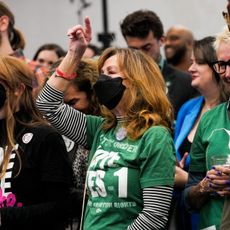 Supporters of Ohio Issue 1 cheer as results come in at a watch party hosted by Ohioans United for Reproductive Rights on November 7, 2023 in Columbus, Ohio. 